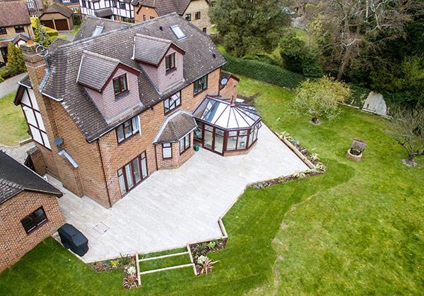 Aerial rear view showing the extent new patio area